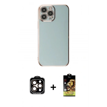 MARSİLYAN™- iPhone 15 Pro Max Kılıf Yankı Serisi - Siyah Buffer Cam Ekran Koruyucu + PVD Metal Kamera Lens - TU