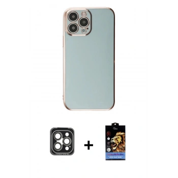 MARSİLYAN™- iPhone 15 Pro Max Kılıf Yankı Serisi - Siyah Buffer Hayalet Cam Ekran Koruyucu + PVD Metal Kamera Lens - GI