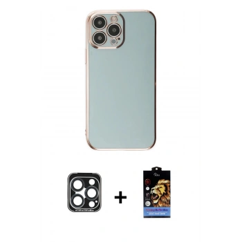 MARSİLYAN™- iPhone 15 Pro Max Kılıf Yankı Serisi - Siyah Buffer Hayalet Cam Ekran Koruyucu + PVD Metal Kamera Lens - LT