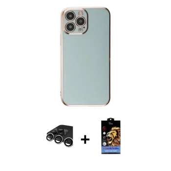 MARSİLYAN™- iPhone 15 Pro Max Kılıf Yankı Serisi - Siyah Buffer Hayalet Cam Ekran Koruyucu + Raze Metal Kamera Lens - GS