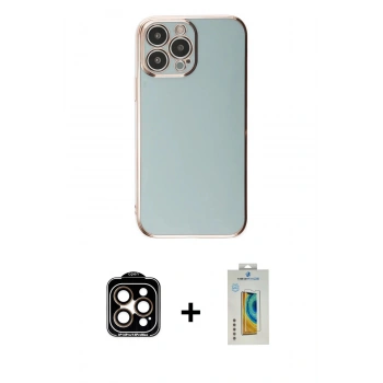 MARSİLYAN™- iPhone 15 Pro Max Kılıf Yankı Serisi - Siyah Polymer Nano Ekran Koruyucu + PVD Metal Kamera Lens - TU