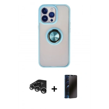 MARSİLYAN™- iPhone 15 Pro Max Kılıf Yörünge Çizgi - Siyah 3D Antistatik Hayalet Cam Ekran Koruyucu + Raze Metal Kamera Lens - GS