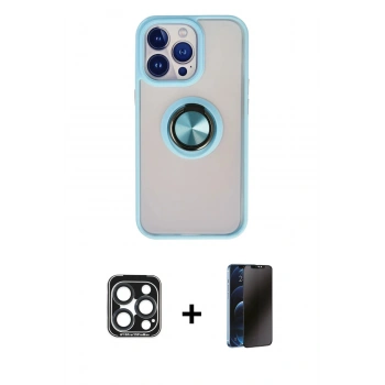 MARSİLYAN™- iPhone 15 Pro Max Kılıf Yörünge Çizgi - Siyah 3D Antistatik Hayalet Cam Ekran Koruyucu + PVD Metal Kamera Lens - LT