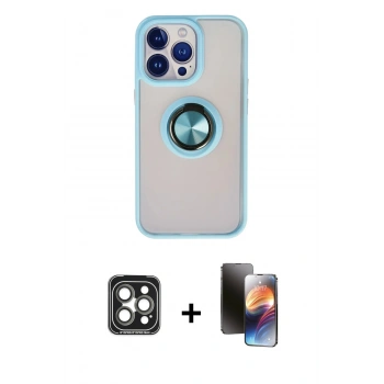 MARSİLYAN™- iPhone 15 Pro Max Kılıf Yörünge Çizgi - Siyah 3D Antistatik Mat Seramik Nano Ekran Koruyucu + PVD Metal Kamera Lens - GI