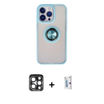 MARSİLYAN™- iPhone 15 Pro Max Kılıf Yörünge Çizgi - Siyah Bilvis 0.18mm Plus Cam Ekran Koruyucu + PVD Metal Kamera Lens - LT