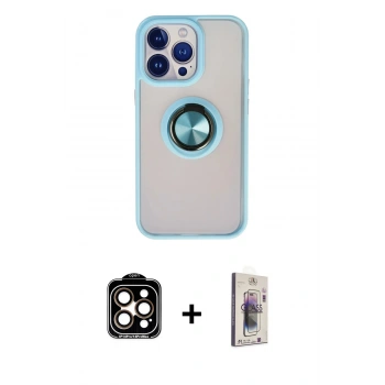 MARSİLYAN™- iPhone 15 Pro Max Kılıf Yörünge Çizgi - Siyah Bilvis 3D Cam Ekran Koruyucu + PVD Metal Kamera Lens - TU