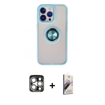 MARSİLYAN™- iPhone 15 Pro Max Kılıf Yörünge Çizgi - Siyah Bilvis 3D Mat Cam Ekran Koruyucu + PVD Metal Kamera Lens - GS