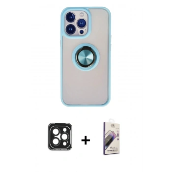 MARSİLYAN™- iPhone 15 Pro Max Kılıf Yörünge Çizgi - Siyah Bilvis 3D Mat Cam Ekran Koruyucu + PVD Metal Kamera Lens - SH