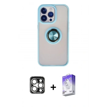 MARSİLYAN™- iPhone 15 Pro Max Kılıf Yörünge Çizgi - Siyah Bilvis 5in1 3D Magic Cam Ekran Koruyucu + PVD Metal Kamera Lens - GS