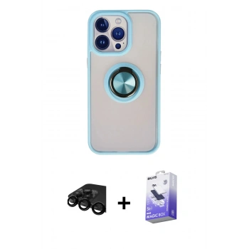 MARSİLYAN™- iPhone 15 Pro Max Kılıf Yörünge Çizgi - Siyah Bilvis 5in1 5D Magic Hayalet Cam Ekran Koruyucu + Raze Metal Kamera Lens - SH