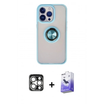 MARSİLYAN™- iPhone 15 Pro Max Kılıf Yörünge Çizgi - Siyah Bilvis 5in1 5D Magic Hayalet Cam Ekran Koruyucu + PVD Metal Kamera Lens - GS