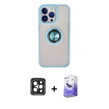 MARSİLYAN™- iPhone 15 Pro Max Kılıf Yörünge Çizgi - Siyah Bilvis 5in1 5D Magic Hayalet Cam Ekran Koruyucu + PVD Metal Kamera Lens - SH
