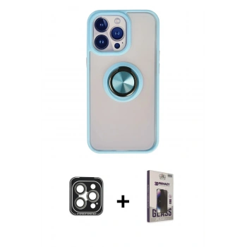MARSİLYAN™- iPhone 15 Pro Max Kılıf Yörünge Çizgi - Siyah Bilvis Hayalet Cam Ekran Koruyucu + PVD Metal Kamera Lens - GI