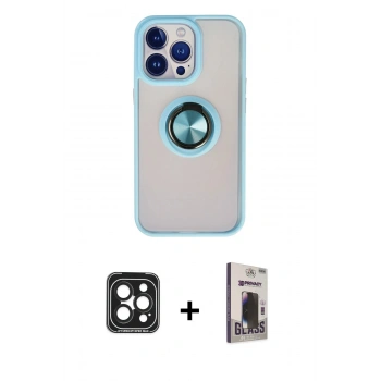 MARSİLYAN™- iPhone 15 Pro Max Kılıf Yörünge Çizgi - Siyah Bilvis Hayalet Cam Ekran Koruyucu + PVD Metal Kamera Lens - SH