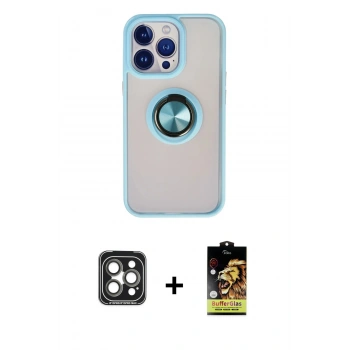 MARSİLYAN™- iPhone 15 Pro Max Kılıf Yörünge Çizgi - Siyah Buffer Cam Ekran Koruyucu + PVD Metal Kamera Lens - GI