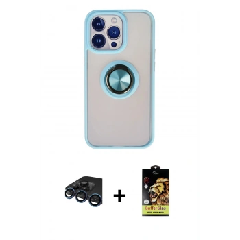 MARSİLYAN™- iPhone 15 Pro Max Kılıf Yörünge Çizgi - Siyah Buffer Cam Ekran Koruyucu + Raze Metal Kamera Lens - LT