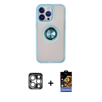 MARSİLYAN™- iPhone 15 Pro Max Kılıf Yörünge Çizgi - Siyah Buffer Hayalet Cam Ekran Koruyucu + PVD Metal Kamera Lens - GS