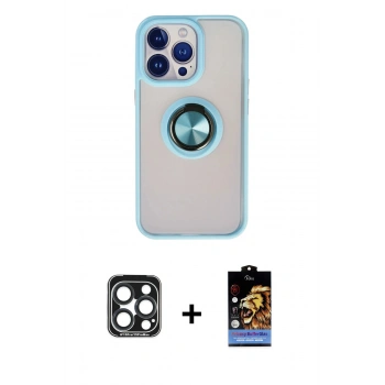 MARSİLYAN™- iPhone 15 Pro Max Kılıf Yörünge Çizgi - Siyah Buffer Hayalet Cam Ekran Koruyucu + PVD Metal Kamera Lens - LT