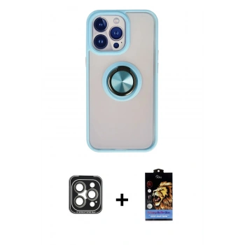 MARSİLYAN™- iPhone 15 Pro Max Kılıf Yörünge Çizgi - Siyah Buffer Hayalet Cam Ekran Koruyucu + PVD Metal Kamera Lens - GI