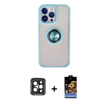 MARSİLYAN™- iPhone 15 Pro Max Kılıf Yörünge Çizgi - Siyah Buffer Hayalet Cam Ekran Koruyucu + PVD Metal Kamera Lens - SH