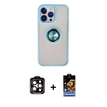 MARSİLYAN™- iPhone 15 Pro Max Kılıf Yörünge Çizgi - Siyah Buffer Hayalet Cam Ekran Koruyucu + PVD Metal Kamera Lens - TU