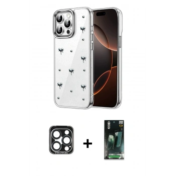 MARSİLYAN™- iPhone 15 Pro Max Kılıf Yörünge Form - Şeffaf 360 Full Body Arka Koruyucu + PVD Metal Kamera Lens - LT