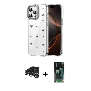 MARSİLYAN™- iPhone 15 Pro Max Kılıf Yörünge Form - Siyah 360 Mat Full Body Arka Koruyucu + Raze Metal Kamera Lens - GS