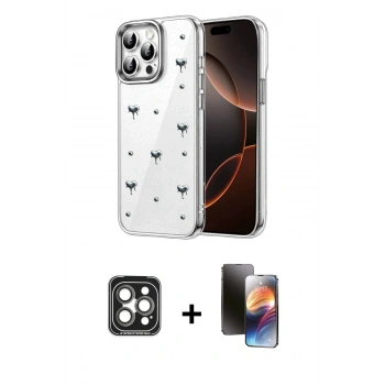 MARSİLYAN™- iPhone 15 Pro Max Kılıf Yörünge Form - Siyah 3D Antistatik Mat Seramik Nano Ekran Koruyucu + PVD Metal Kamera Lens - GI