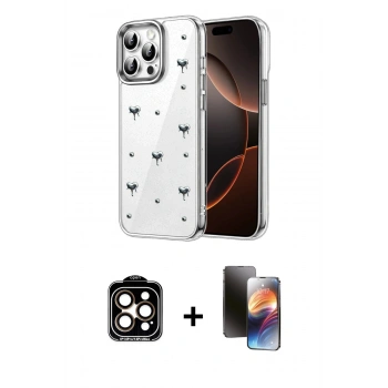 MARSİLYAN™- iPhone 15 Pro Max Kılıf Yörünge Form - Siyah 3D Antistatik Mat Seramik Nano Ekran Koruyucu + PVD Metal Kamera Lens - TU