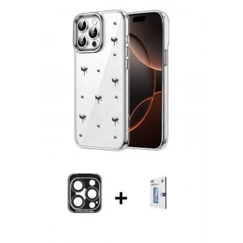 MARSİLYAN™- iPhone 15 Pro Max Kılıf Yörünge Form - Siyah Bilvis 0.18mm Plus Cam Ekran Koruyucu + PVD Metal Kamera Lens - LT