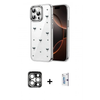 MARSİLYAN™- iPhone 15 Pro Max Kılıf Yörünge Form - Siyah Bilvis 0.18mm Plus Cam Ekran Koruyucu + PVD Metal Kamera Lens - GS