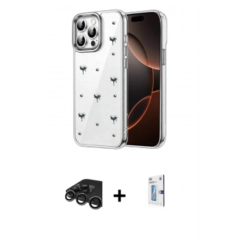 MARSİLYAN™- iPhone 15 Pro Max Kılıf Yörünge Form - Siyah Bilvis 0.18mm Plus Cam Ekran Koruyucu + Raze Metal Kamera Lens - TMGI