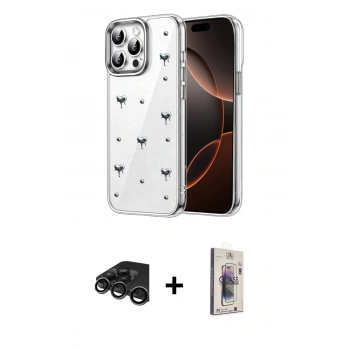 MARSİLYAN™- iPhone 15 Pro Max Kılıf Yörünge Form - Siyah Bilvis 3D Cam Ekran Koruyucu + Raze Metal Kamera Lens - TMGI