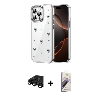 MARSİLYAN™- iPhone 15 Pro Max Kılıf Yörünge Form - Siyah Bilvis 3D Mat Cam Ekran Koruyucu + Raze Metal Kamera Lens - SH
