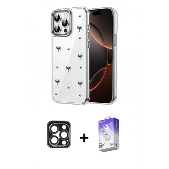 MARSİLYAN™- iPhone 15 Pro Max Kılıf Yörünge Form - Siyah Bilvis 5in1 3D Magic Cam Ekran Koruyucu + PVD Metal Kamera Lens - LT