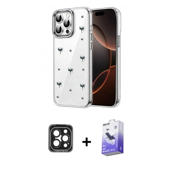 MARSİLYAN™- iPhone 15 Pro Max Kılıf Yörünge Form - Siyah Bilvis 5in1 5D Magic Hayalet Cam Ekran Koruyucu + PVD Metal Kamera Lens - SH