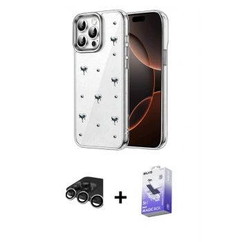 MARSİLYAN™- iPhone 15 Pro Max Kılıf Yörünge Form - Siyah Bilvis 5in1 5D Magic Hayalet Cam Ekran Koruyucu + Raze Metal Kamera Lens - GS