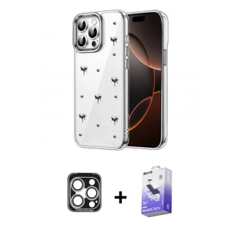 MARSİLYAN™- iPhone 15 Pro Max Kılıf Yörünge Form - Siyah Bilvis 5in1 5D Magic Hayalet Cam Ekran Koruyucu + PVD Metal Kamera Lens - GS