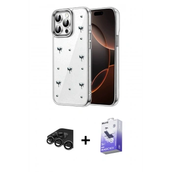 MARSİLYAN™- iPhone 15 Pro Max Kılıf Yörünge Form - Siyah Bilvis 5in1 5D Magic Hayalet Cam Ekran Koruyucu + Raze Metal Kamera Lens - TMGI