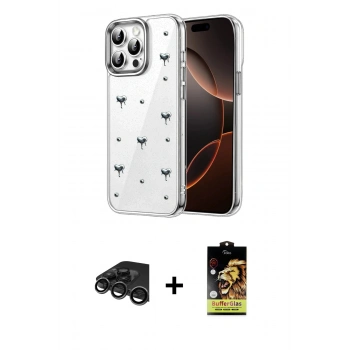 MARSİLYAN™- iPhone 15 Pro Max Kılıf Yörünge Form - Siyah Buffer Cam Ekran Koruyucu + Raze Metal Kamera Lens - TMGI