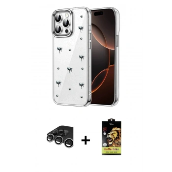 MARSİLYAN™- iPhone 15 Pro Max Kılıf Yörünge Form - Siyah Buffer Cam Ekran Koruyucu + Raze Metal Kamera Lens - GS