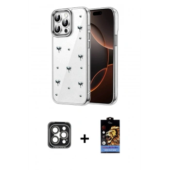 MARSİLYAN™- iPhone 15 Pro Max Kılıf Yörünge Form - Siyah Buffer Hayalet Cam Ekran Koruyucu + PVD Metal Kamera Lens - GI
