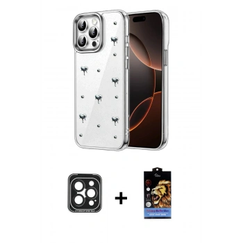 MARSİLYAN™- iPhone 15 Pro Max Kılıf Yörünge Form - Siyah Buffer Hayalet Cam Ekran Koruyucu + PVD Metal Kamera Lens - SH