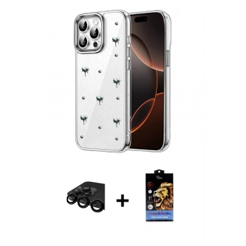 MARSİLYAN™- iPhone 15 Pro Max Kılıf Yörünge Form - Siyah Buffer Hayalet Cam Ekran Koruyucu + Raze Metal Kamera Lens - SH