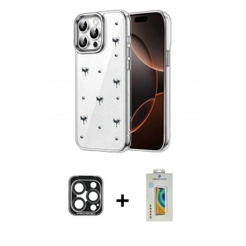 MARSİLYAN™- iPhone 15 Pro Max Kılıf Yörünge Form - Siyah Polymer Nano Ekran Koruyucu + PVD Metal Kamera Lens - LT