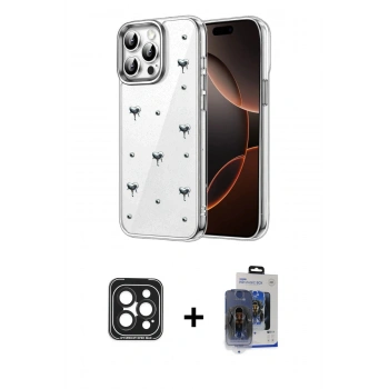 MARSİLYAN™- iPhone 15 Pro Max Kılıf Yörünge Form - Siyah Vanessa Magic Cam + PVD Metal Kamera Lens - SH