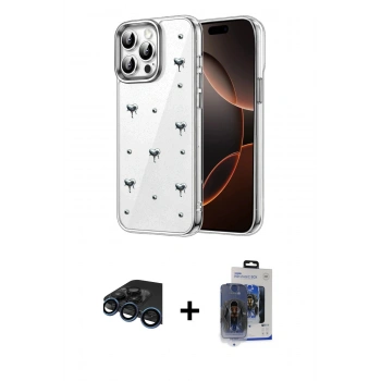 MARSİLYAN™- iPhone 15 Pro Max Kılıf Yörünge Form - Siyah Vanessa Magic Cam + Raze Metal Kamera Lens - LT