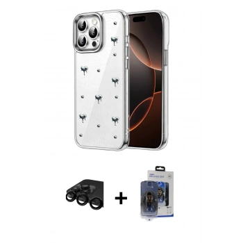 MARSİLYAN™- iPhone 15 Pro Max Kılıf Yörünge Form - Siyah Vanessa Magic Cam + Raze Metal Kamera Lens - SH