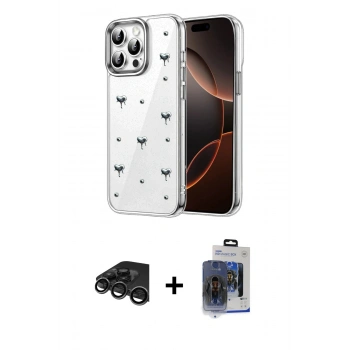 MARSİLYAN™- iPhone 15 Pro Max Kılıf Yörünge Form - Siyah Vanessa Magic Cam + Raze Metal Kamera Lens - TMGI