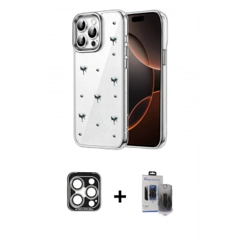 MARSİLYAN™- iPhone 15 Pro Max Kılıf Yörünge Form - Siyah Vanessa Magic Hayalet Cam + PVD Metal Kamera Lens - GS